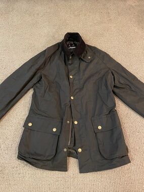 Barbour Ashby Olive Waxed Cotton Field Jacket with Cord Collar